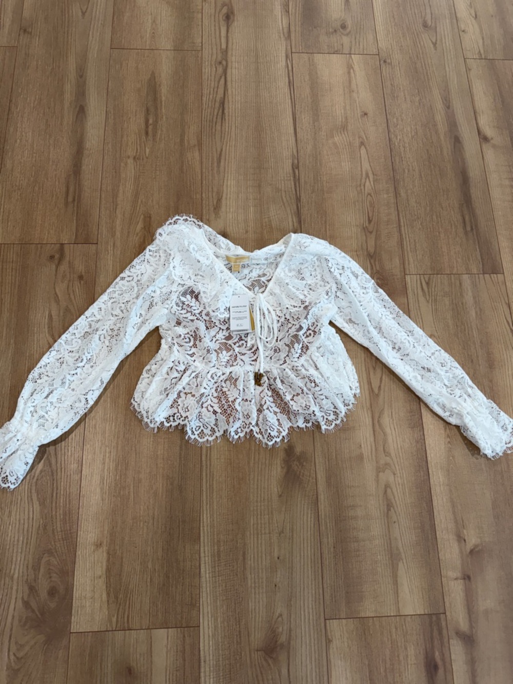 Michael Kors White Lace Tie-Front Peplum Blouse